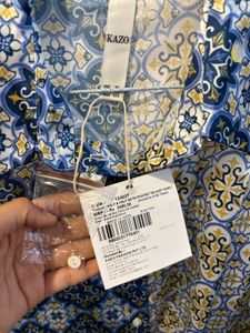 Kazo Shirt with Tile Print, Tie-up Style.