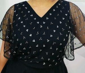 Black Floral Mesh Flutter Sleeve Top
