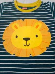 Babyhug Striped Lion Print Kids T-Shirt