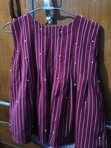 Red Peplum Top With Pearls