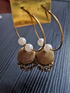 Antique Gold Hoop Jhumkas with Pearl Beads