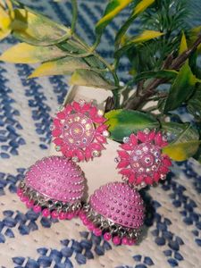 Pink Jhumka Earrings
