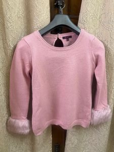 Pink Sweater with Fur Cuffs