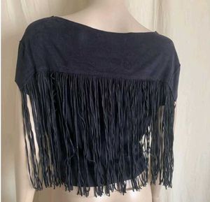 ZARA black faux suede fringe crop top