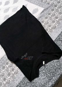 Women Black Cotton Embellished Logo Casual Tshirt
