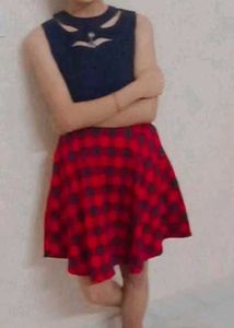 Red Plaid Denim Skater Dress
