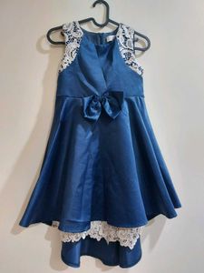 Dark Blue Satin High Low Party Dress