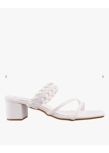 White Braided Block Heel Sandals