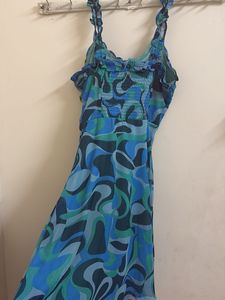 Blue Patterned Midi Dress