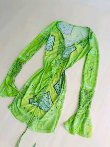 Lime green long-sleeved dress(sheer)