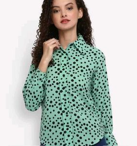 Green Polka Dot Printed Casual Shirt