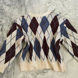 Argyle Pattern Round Neck Cardigan Sweater