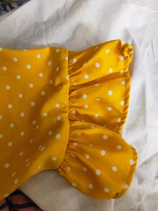 Harpa Yellow Wrap Top | Polka Dot Print | Size 38