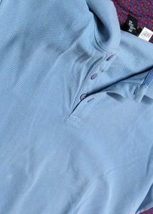 Adidas Men Blue Cotton Mix Polo Shirt