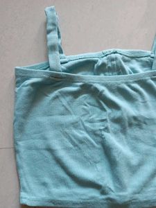 Sky Blue Button Crop Top