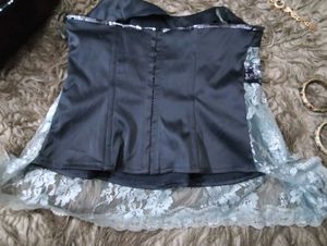 Grey Lace And Sequin Corset Top