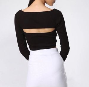 Black Square Neck Long Sleeve Crop Top