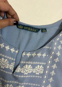 Powder Blue Printed Cotton Kurta