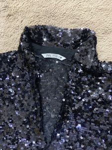 Zara Sequin Embellished collared top