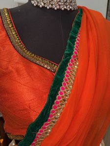 Elegant Orange &amp; Beige Saree