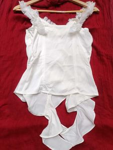 Ruffle Trim Tie-Front Corset Top