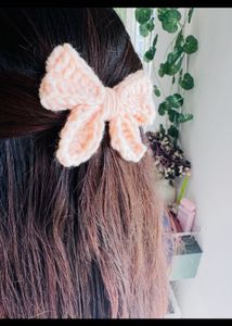Crochet Hair Bow- Pastel Pink 🎀