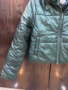 Green Puffer Jacket with Faux Fur