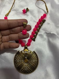 Pink Beaded Necklace Set