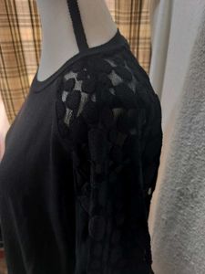 Black Lace Sleeve Sweatshirt