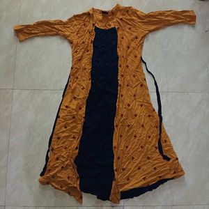 Boho Chic Mustard & Navy Dress