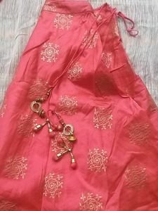 Red &amp; Gold Foil Print Ethnic Skirt