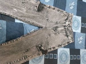 Denim Cargo Wide Leg Jeans In Charcoal Black
