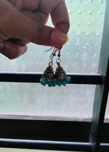 Turquoise Beaded Jhumka Earrings