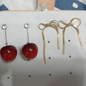 Cute Cherry & Ribbon Earring Set