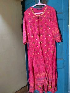 Printed A-line Dress with Embroidery
