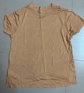 Turtle Neck Nude Tshirt With White Prints