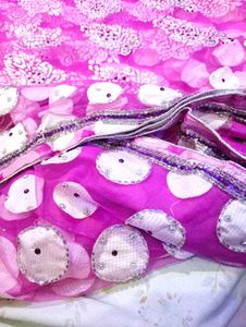 Pink Saree Set With Stitched Blouse And Peticoa