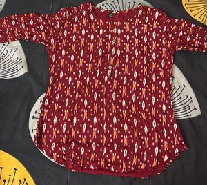 Maroon And Black Print Button Up Combo