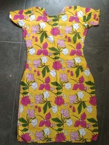 Yellow Flower Print Cotten Kurti