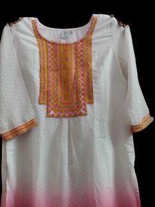 Elegant White &amp; Pink Kurta