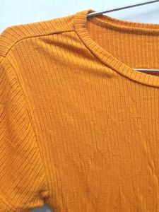 Orange Ribbed Short Sleeve Top