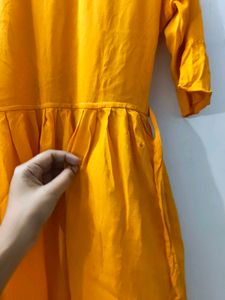 Turmeric Yellow Mustard Mirror Work Short Kurti