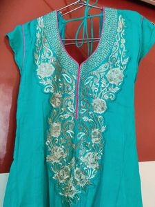 Anarkali With Gold Colour Embroidery Work