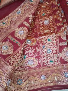 Embroidered Silk Fabric with Floral Border