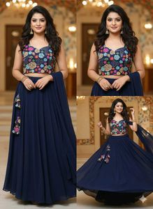 Navy Blue Embroidered Lehenga Choli