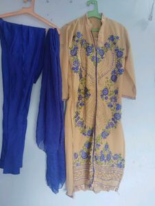 Embroidered Cream Tunic Set