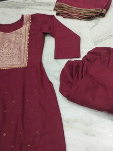 Maroon Embroidered Kurta Set
