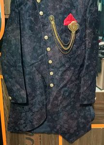 Men Black &amp; Beige Mofit Printed Sherwani