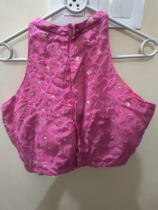 Designer Yellow Skirt With Pink Halter Neck Top