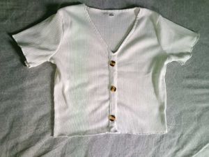 Stylish Women White Rib Knit Top & Tunics